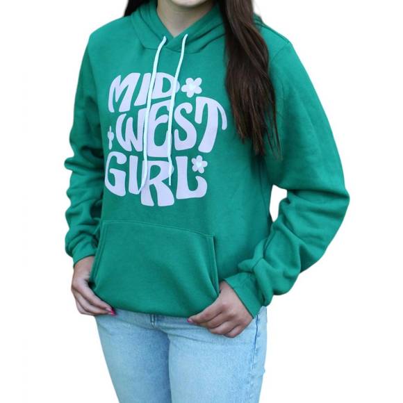 MIDWEST TEES Tops - NEW MIDWEST TEES girl graphic hoodie in kelly green